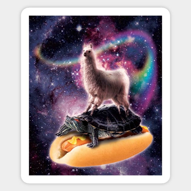 Llama Riding Giant Turtle on Hot Dog Sticker by Random Galaxy